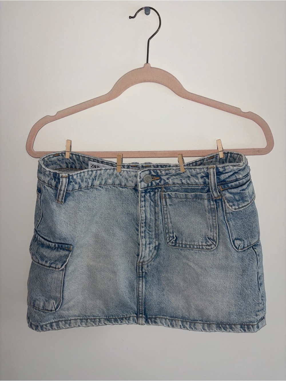 Zara Light Blue Denim Mini Skirt with Utility Pockets